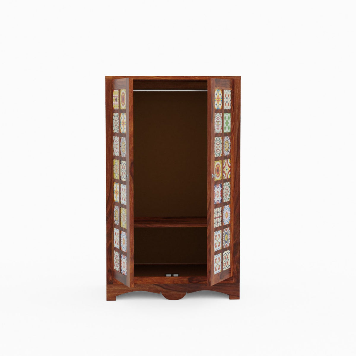 Dotwork Solid Sheesham Wood Small Wardrobe (Natural Finish)