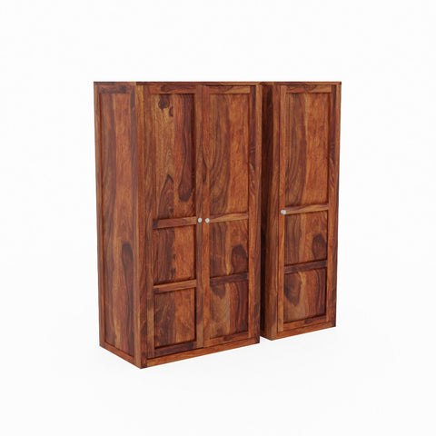 Woodwing Solid Sheesham Wood Wardrobe Set With Drawers (Natural Finish)