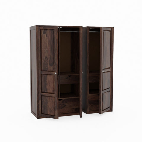 Woodwing Solid Sheesham Wood Wardrobe Set With Drawers (Walnut Finish)