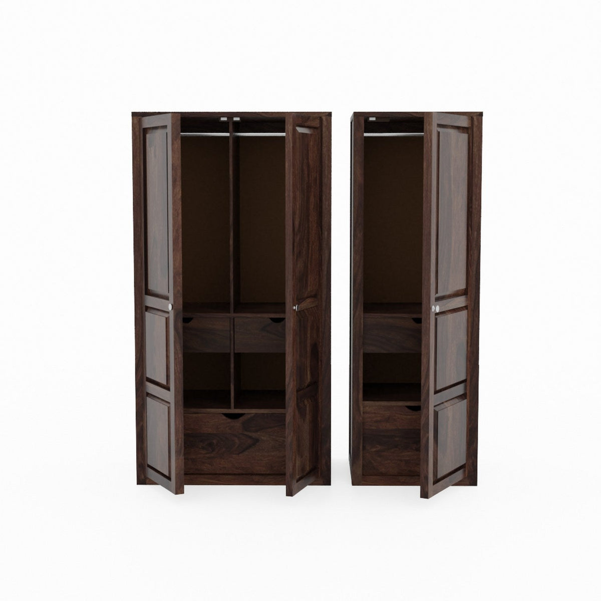 Woodwing Solid Sheesham Wood Wardrobe Set With Drawers (Walnut Finish)