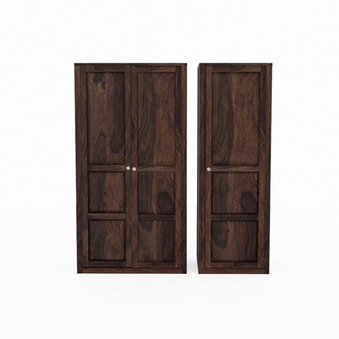 Woodwing Solid Sheesham Wood Wardrobe Set With Drawers (Walnut Finish)