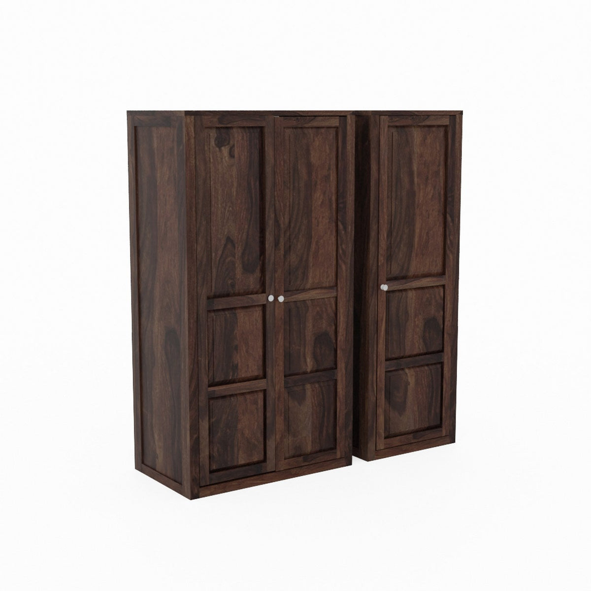 Woodwing Solid Sheesham Wood Wardrobe Set With Drawers (Walnut Finish)