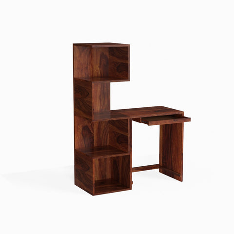 Revista Solid Sheesham Wood Study Table With Bookshelf (Natural Finish)