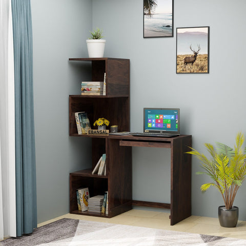 Revista Solid Sheesham Wood Study Table With Bookshelf (Walnut Finish)