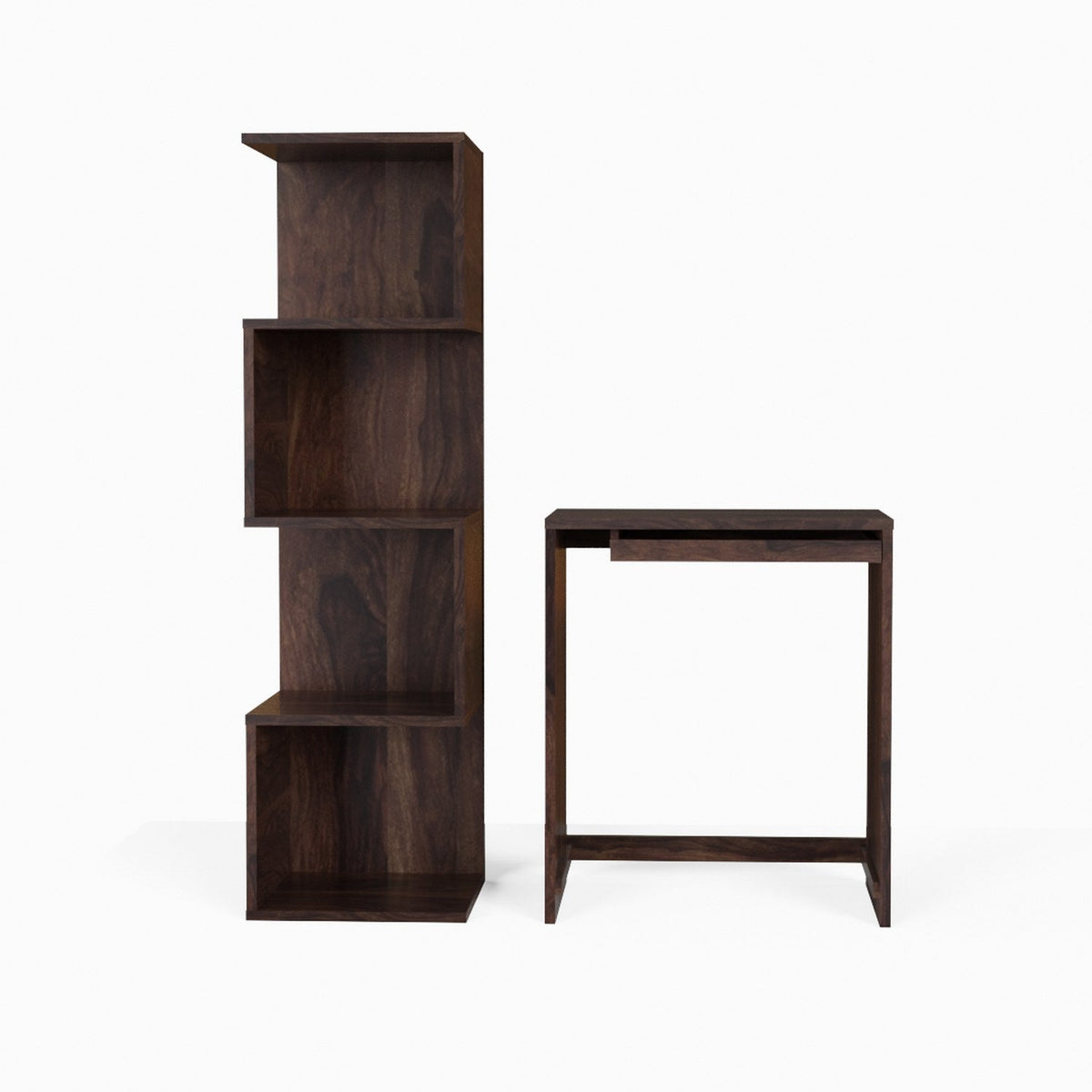 Revista Solid Sheesham Wood Study Table With Bookshelf (Walnut Finish)