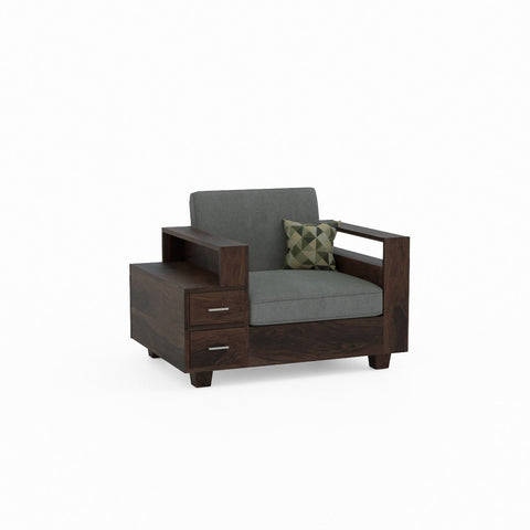 Woodora Solid Sheesham Wood 5 Seater Sofa Set With Coffee Table (3+1+1, Walnut Finish)