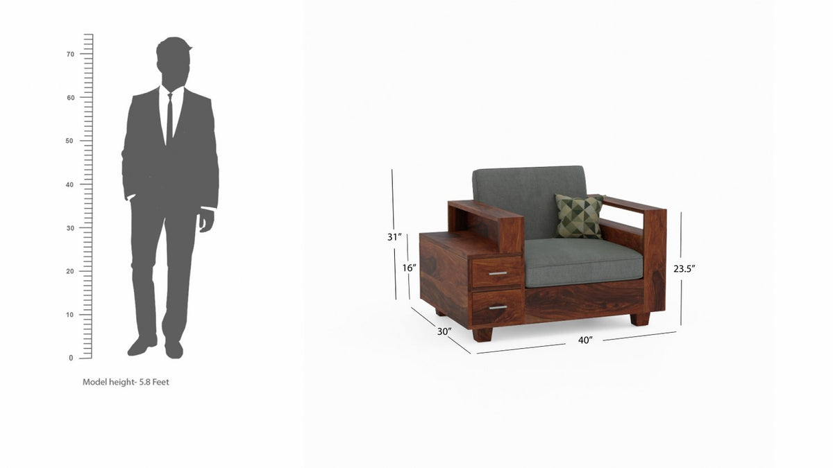 Woodora Solid Sheesham Wood 5 Seater Sofa Set With Coffee Table (3+1+1, Natural Finish)
