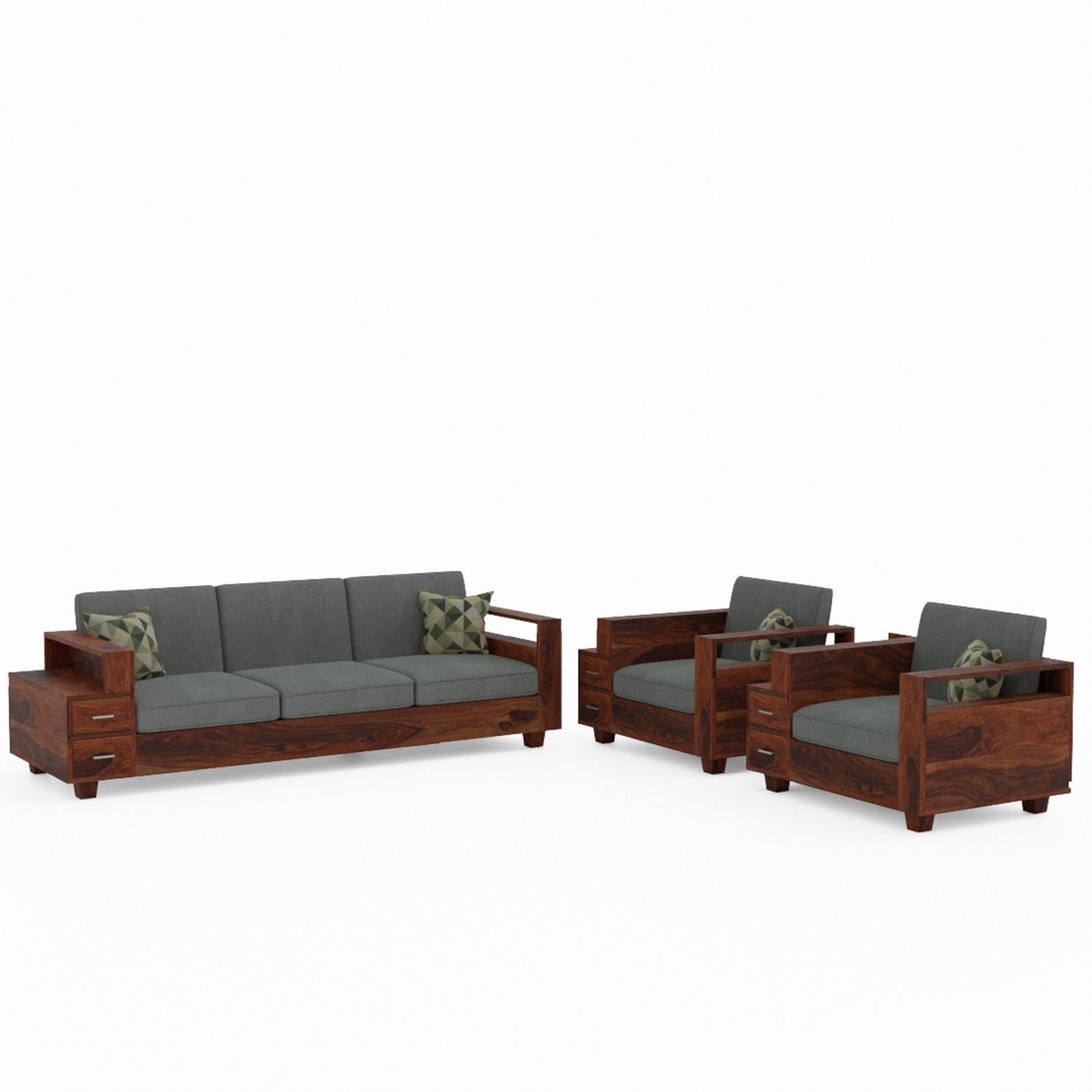 Woodora Solid Sheesham Wood 5 Seater Sofa Set With Coffee Table (3+1+1, Natural Finish)