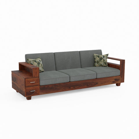 Woodora Solid Sheesham Wood 3 Seater Sofa (Natural Finish)