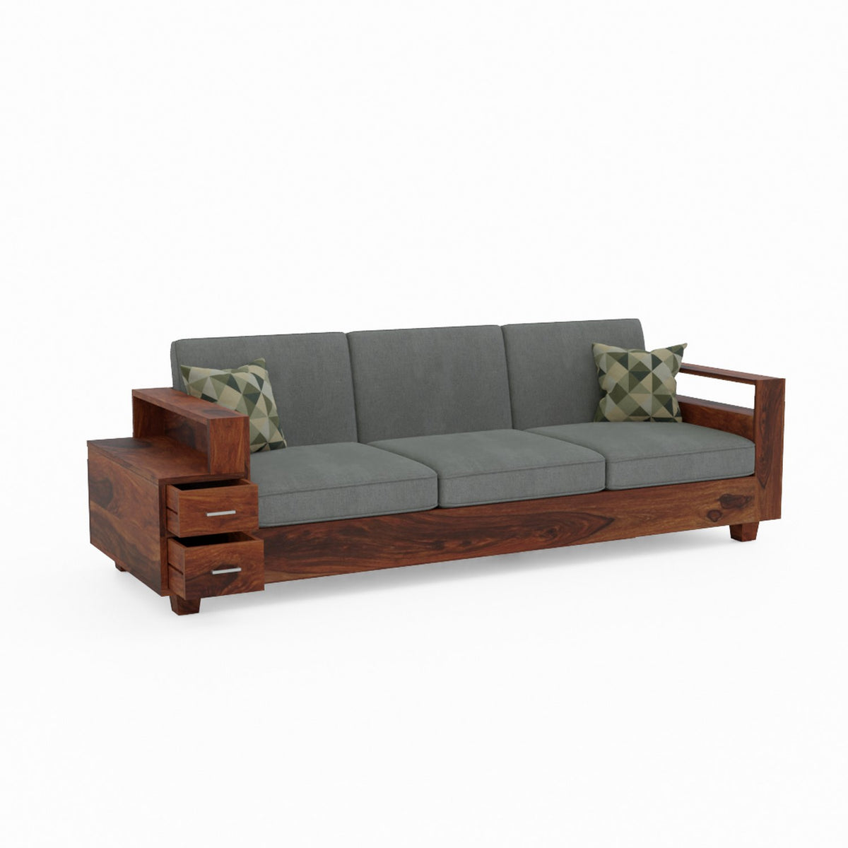 Woodora Solid Sheesham Wood 5 Seater Sofa Set With Coffee Table (3+1+1, Natural Finish)