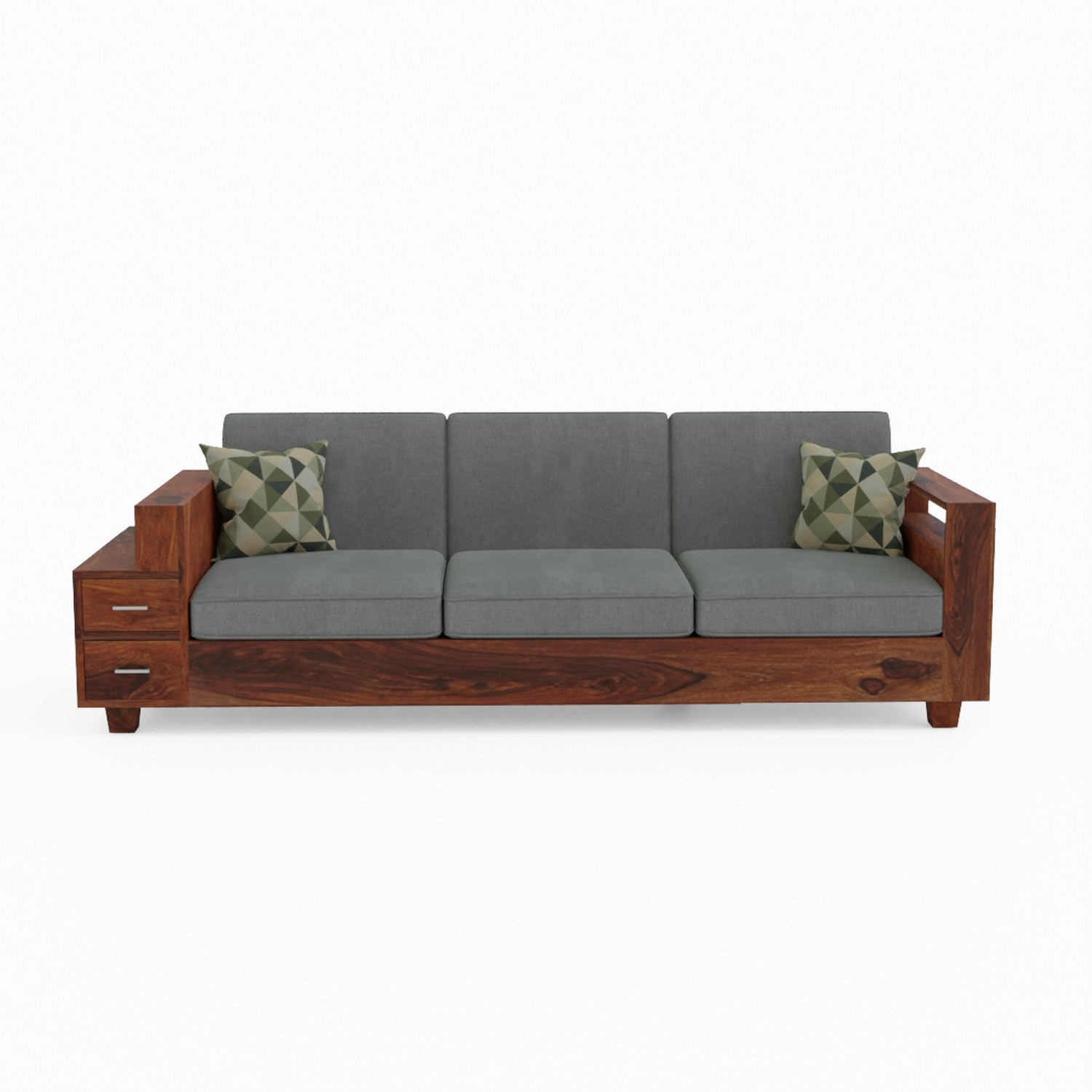 Woodora Solid Sheesham Wood 5 Seater Sofa Set With Coffee Table (3+1+1, Natural Finish)