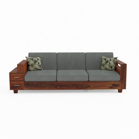 Woodora Solid Sheesham Wood 5 Seater Sofa Set With Coffee Table (3+1+1, Natural Finish)