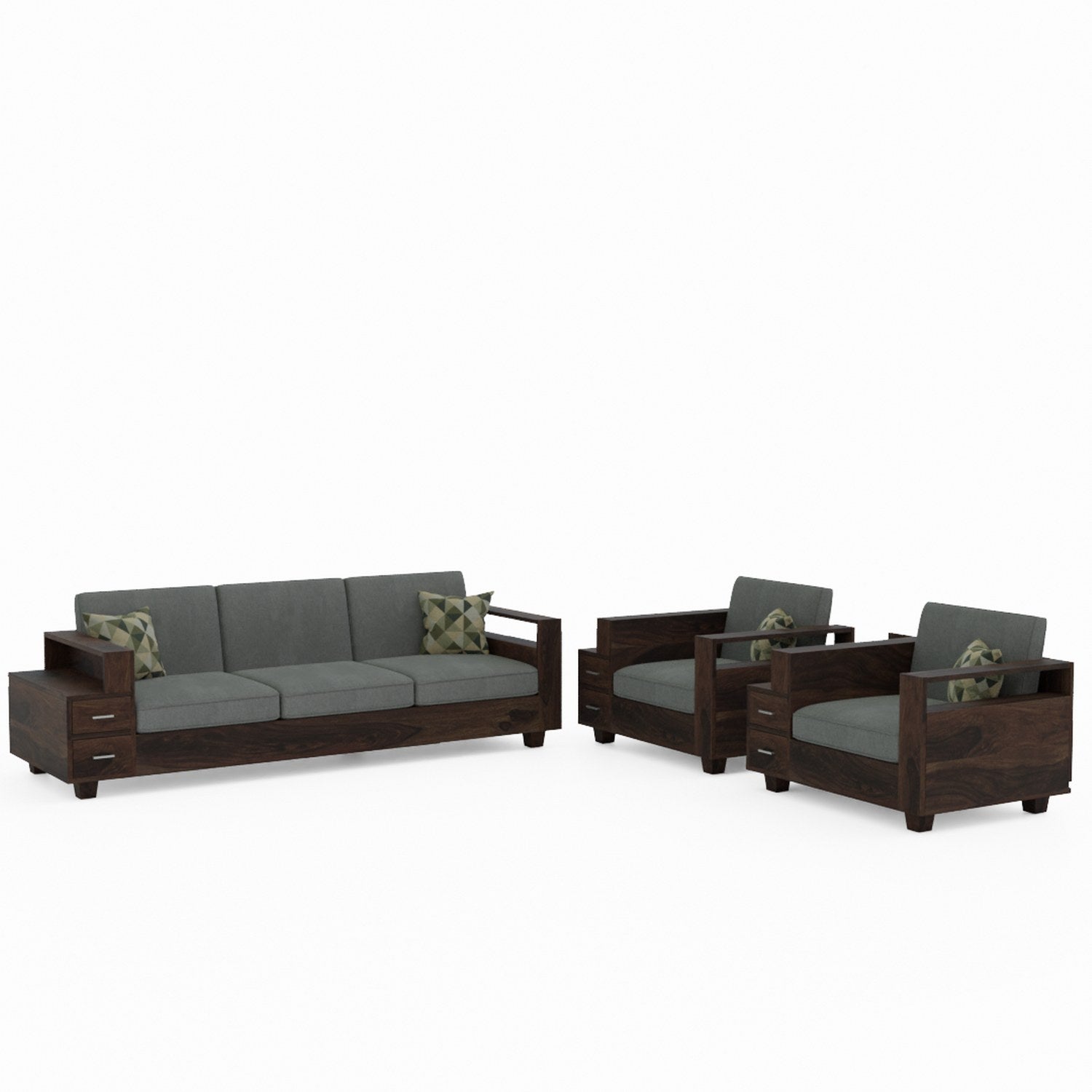 Woodora Solid Sheesham Wood 5 Seater Sofa Set  (3+1+1, Walnut Finish)