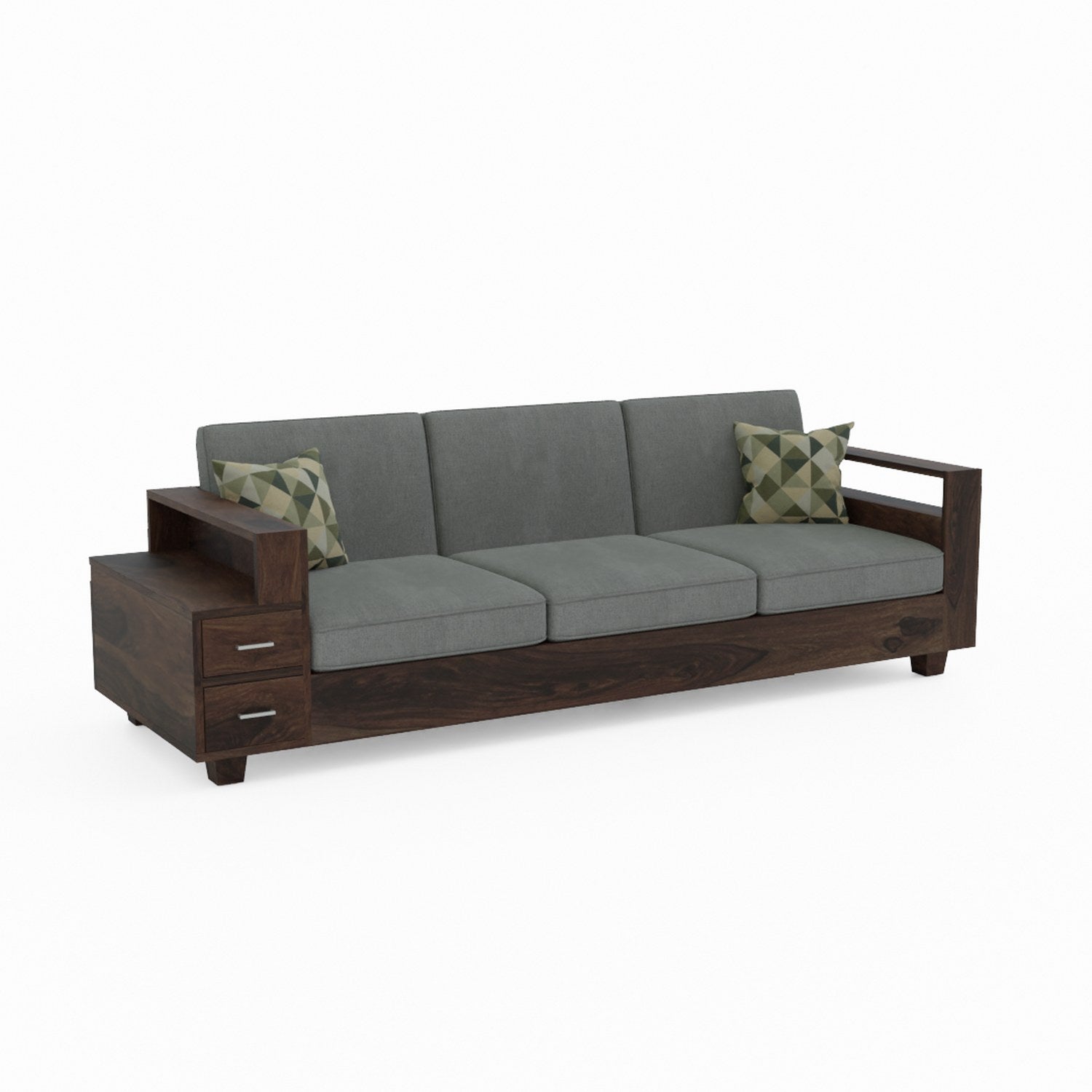 Woodora Solid Sheesham Wood 3 Seater Sofa (Walnut Finish)