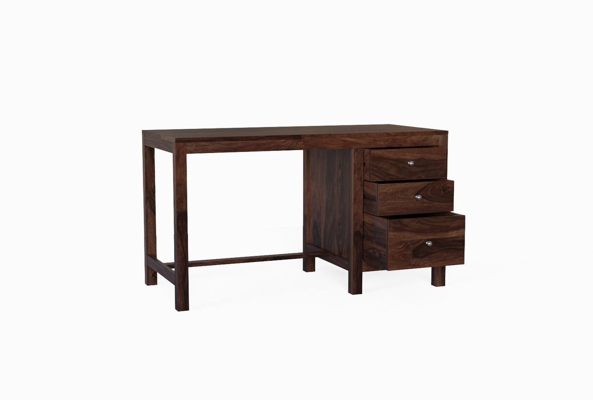 Woodwing Solid Sheesham Wood Study Table With 3 Drawers (Walnut Finish)