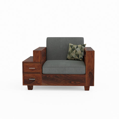 Woodora Solid Sheesham Wood Single Seater Sofa (Natural Finish)