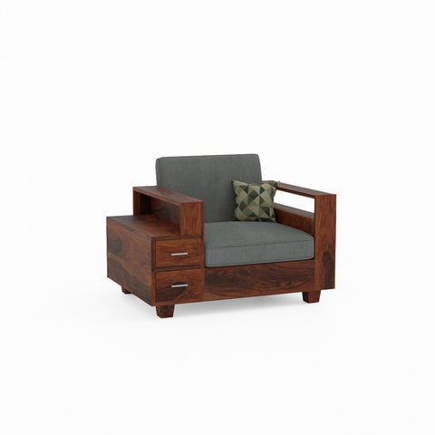 Woodora Solid Sheesham Wood Single Seater Sofa (Natural Finish)