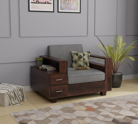 Woodora Solid Sheesham Wood Single Seater Sofa (Walnut Finish)