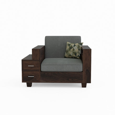 Woodora Solid Sheesham Wood Single Seater Sofa (Walnut Finish)