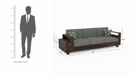 Woodora Solid Sheesham Wood 5 Seater Sofa Set With Coffee Table (3+2, Walnut Finish)