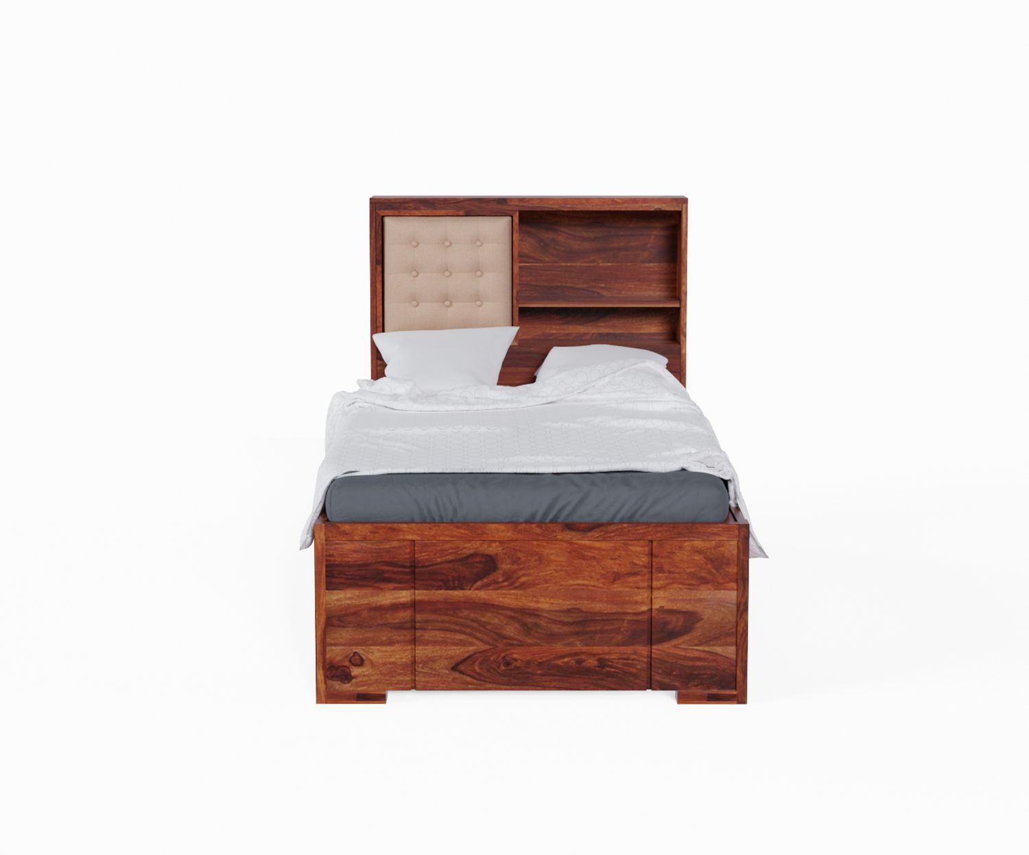 Maurice Solid Sheesham Wood Trundle Bed With Storage (Natural Finish)