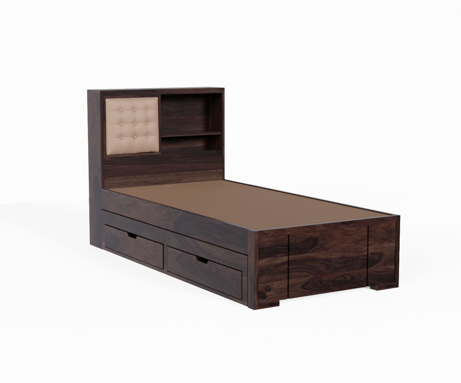 Maurice Solid Sheesham Wood Trundle Bed With Storage (Walnut Finish)