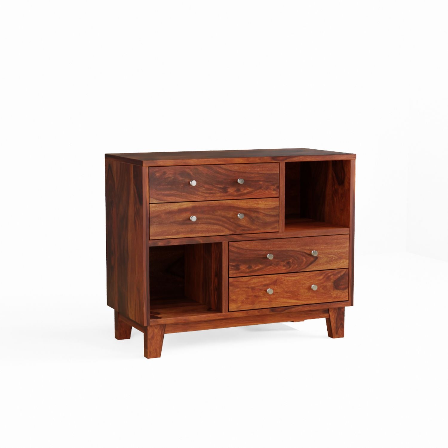 Befree Solid Sheesham Wood Chest of Drawers With Shelves (Natural Finish)