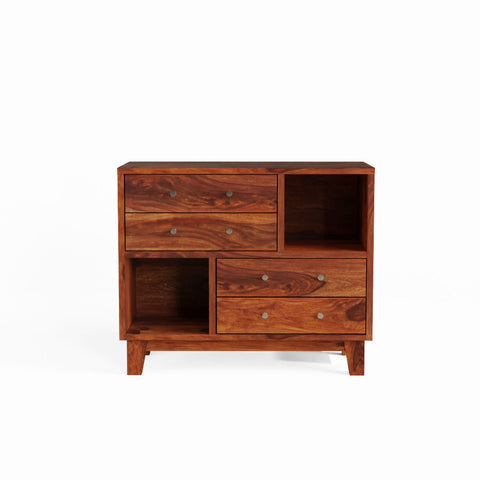 Befree Solid Sheesham Wood Chest of Drawers With Shelves (Natural Finish)