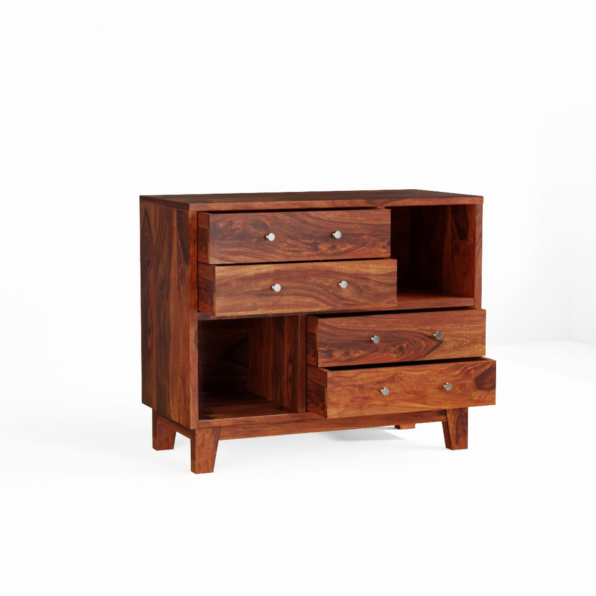 Befree Solid Sheesham Wood Chest of Drawers With Shelves (Natural Finish)