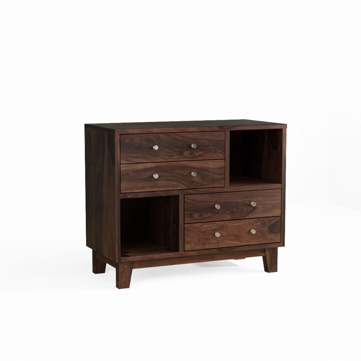 Befree Solid Sheesham Wood Chest of Drawers With Shelves (Walnut Finish)