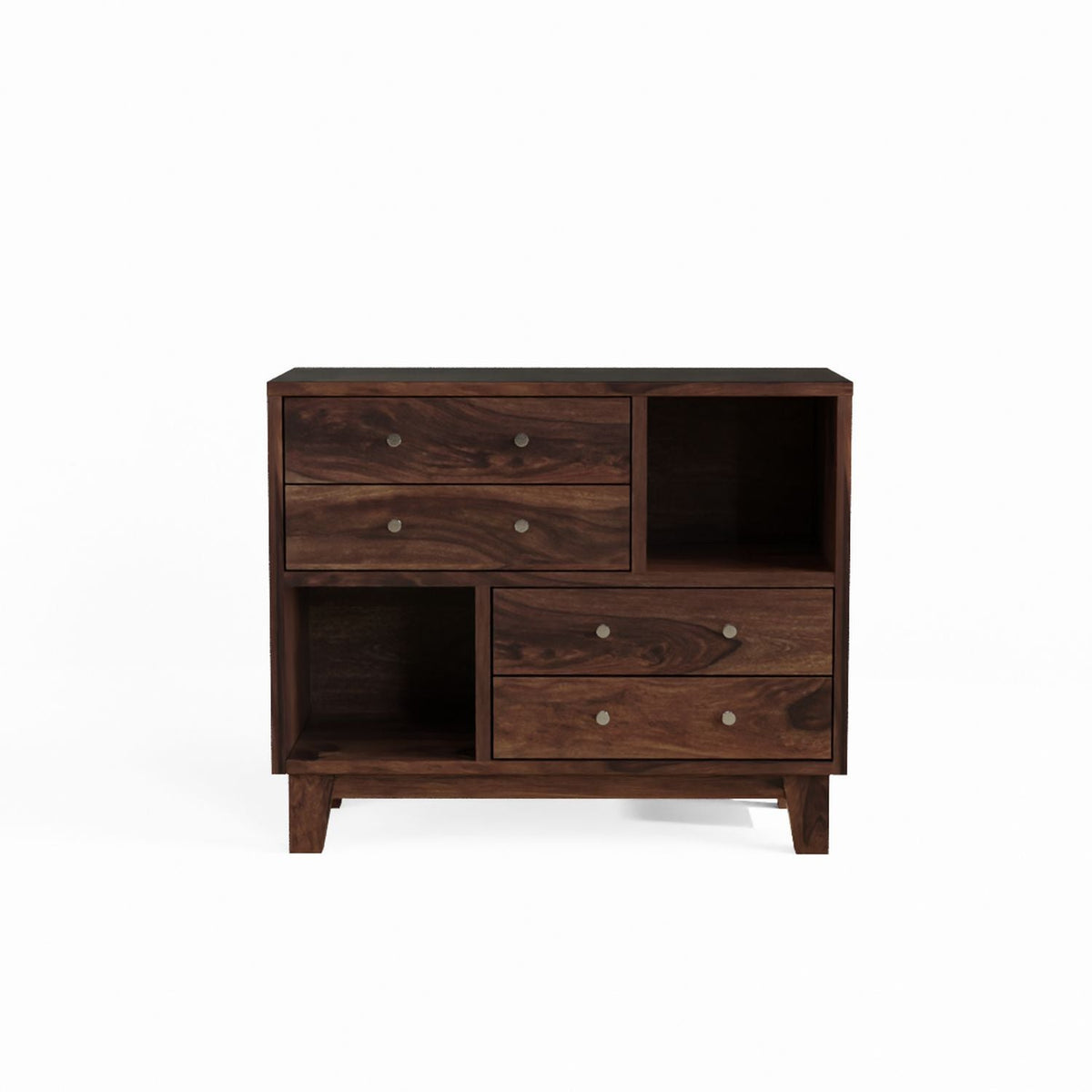 Befree Solid Sheesham Wood Chest of Drawers With Shelves (Walnut Finish)