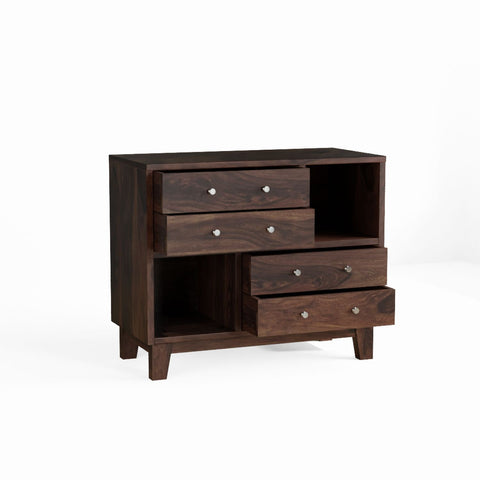Befree Solid Sheesham Wood Chest of Drawers With Shelves (Walnut Finish)