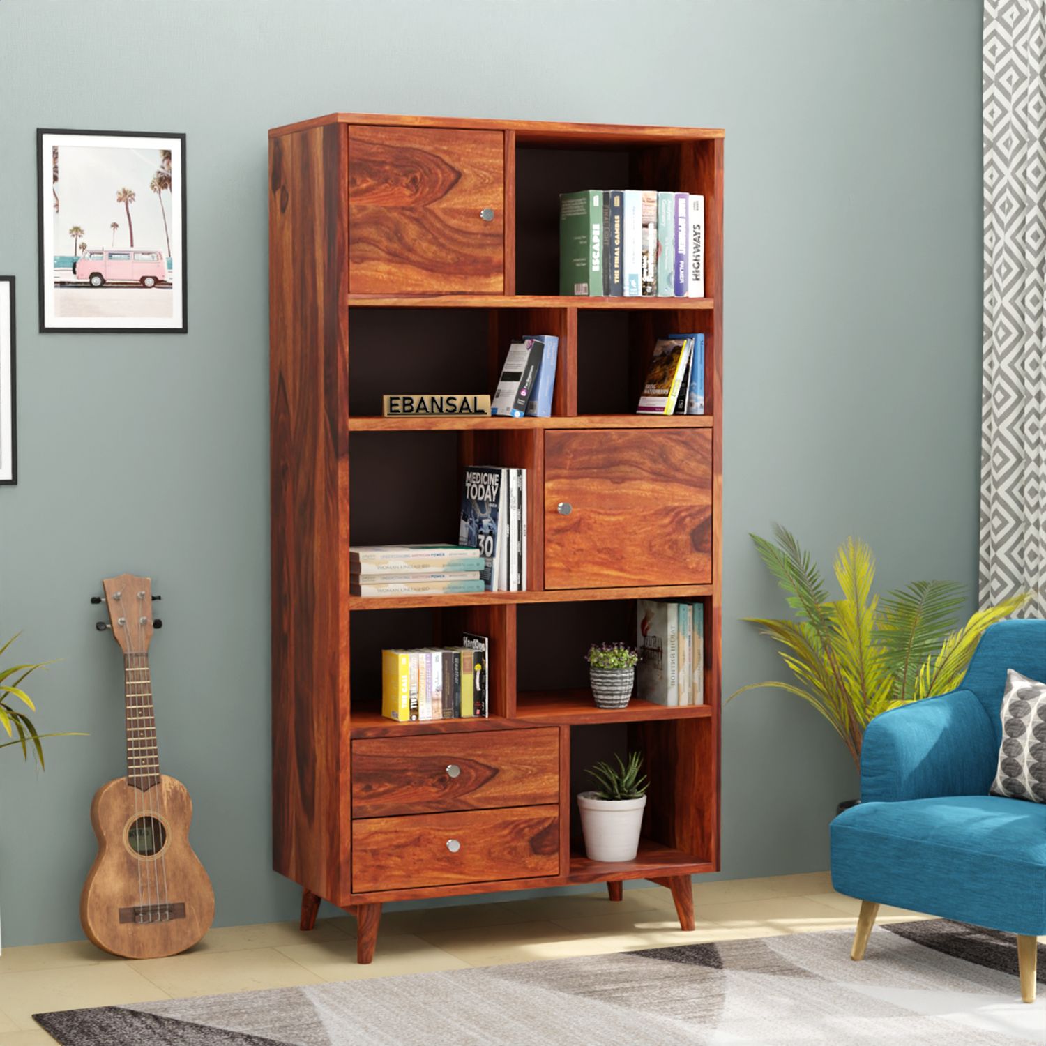 Befree Solid Sheesham Wood Bookshelf (Natural Finish)