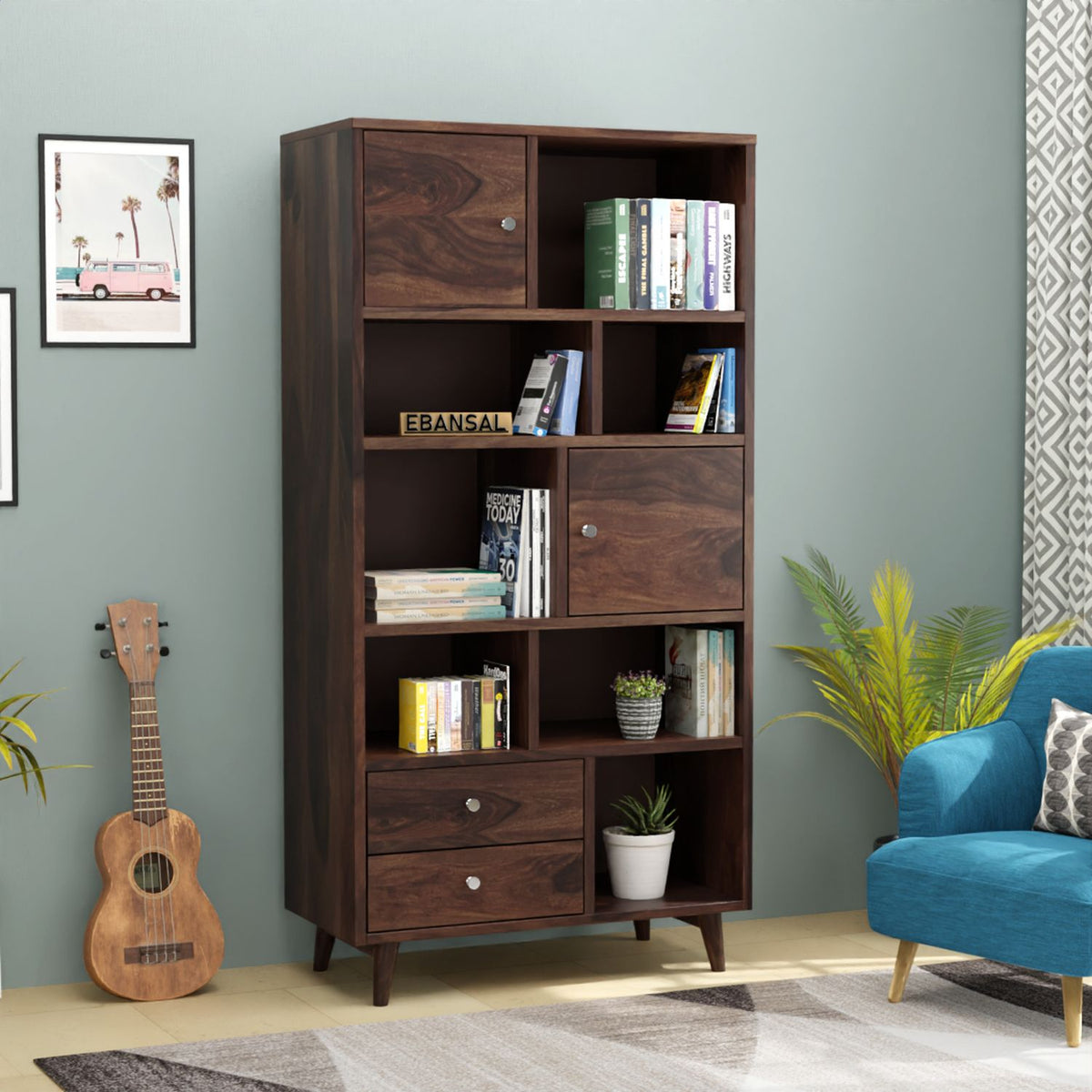 Befree Solid Sheesham Wood Bookshelf (Walnut Finish)