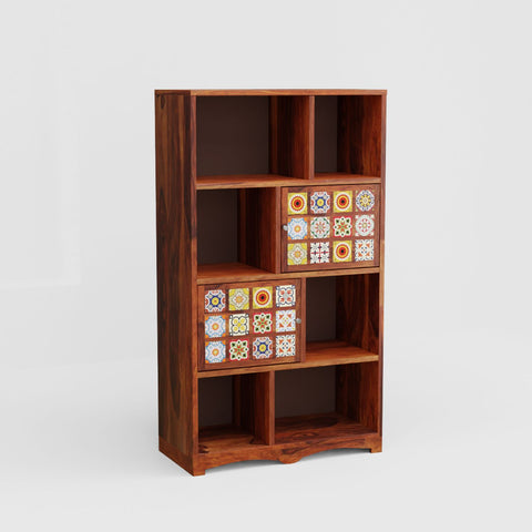 Dotwork Solid Sheesham Wood Bookshelf (Natural Finish)