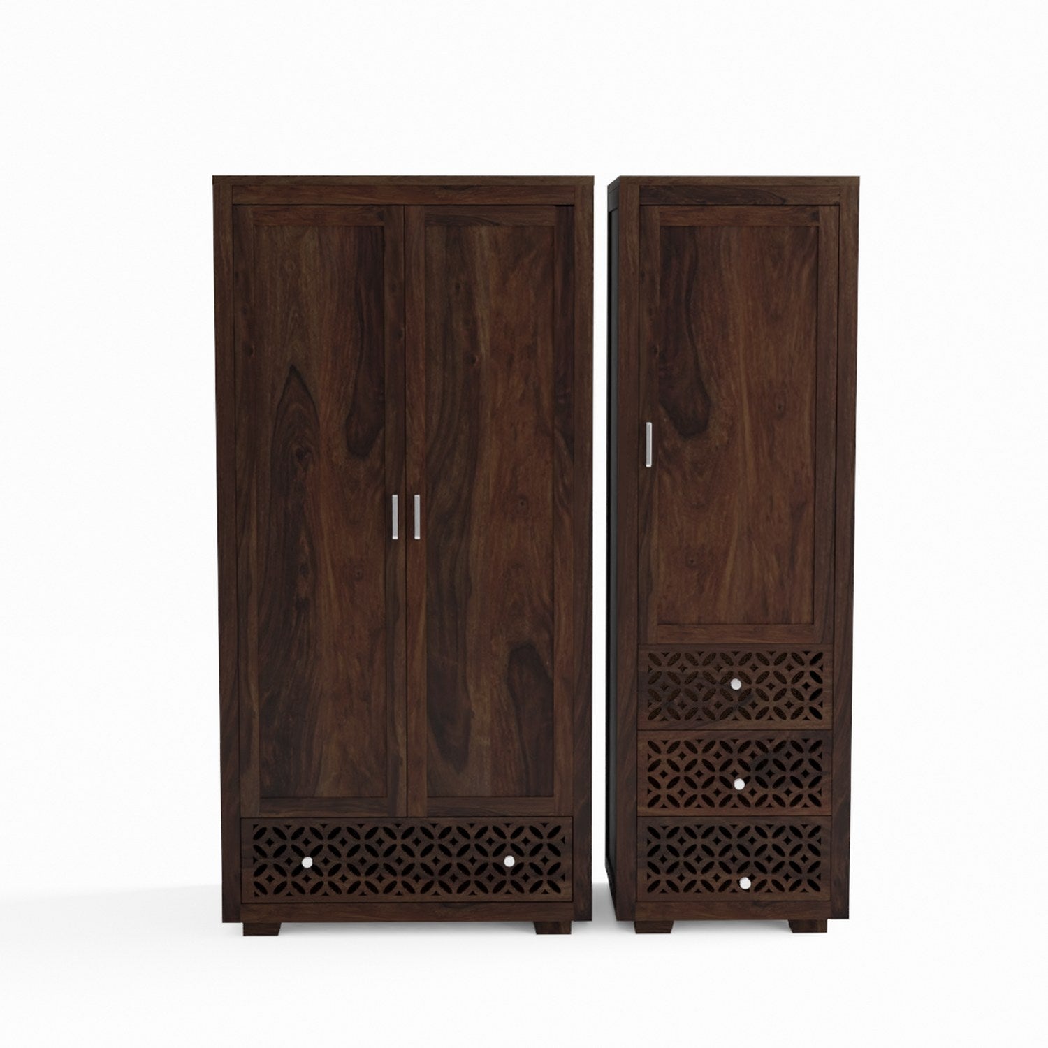 Monstro Solid Sheesham Wood Double Door Wardrobe Set (Walnut Finish)
