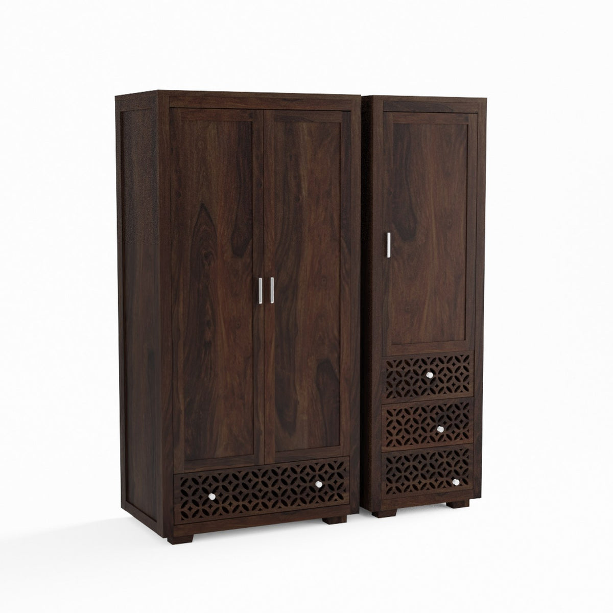 Monstro Solid Sheesham Wood Double Door Wardrobe Set (Walnut Finish)