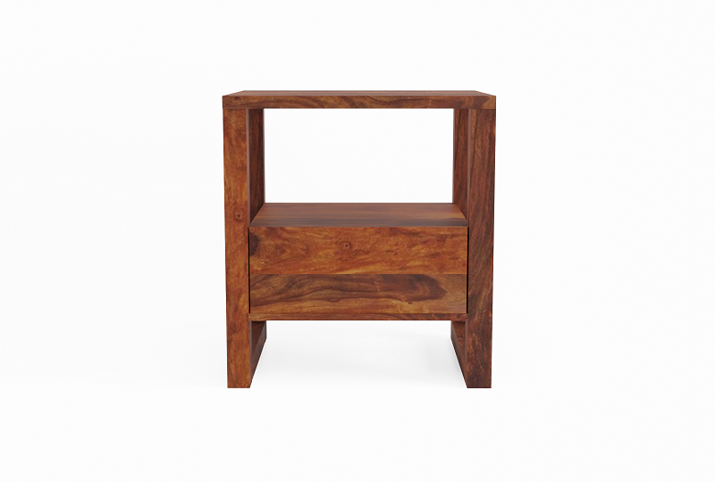 Fusta Solid Sheesham Wood Side End Table (Natural Finish)