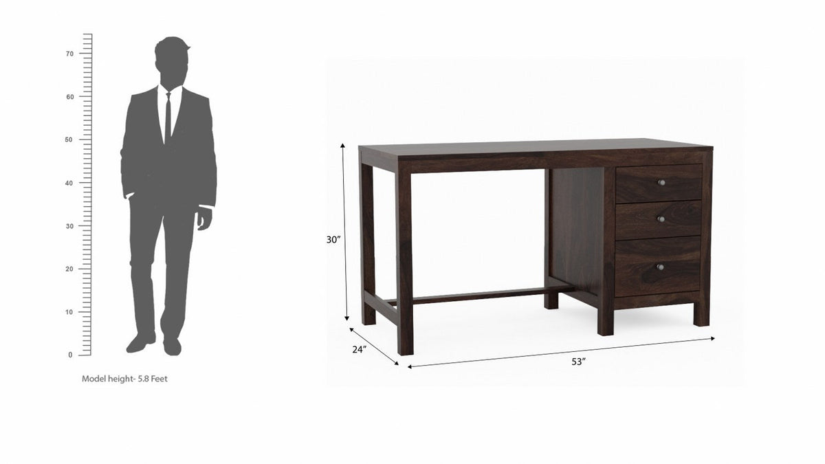 Woodwing Solid Sheesham Wood Study Table With 3 Drawers (Walnut Finish)