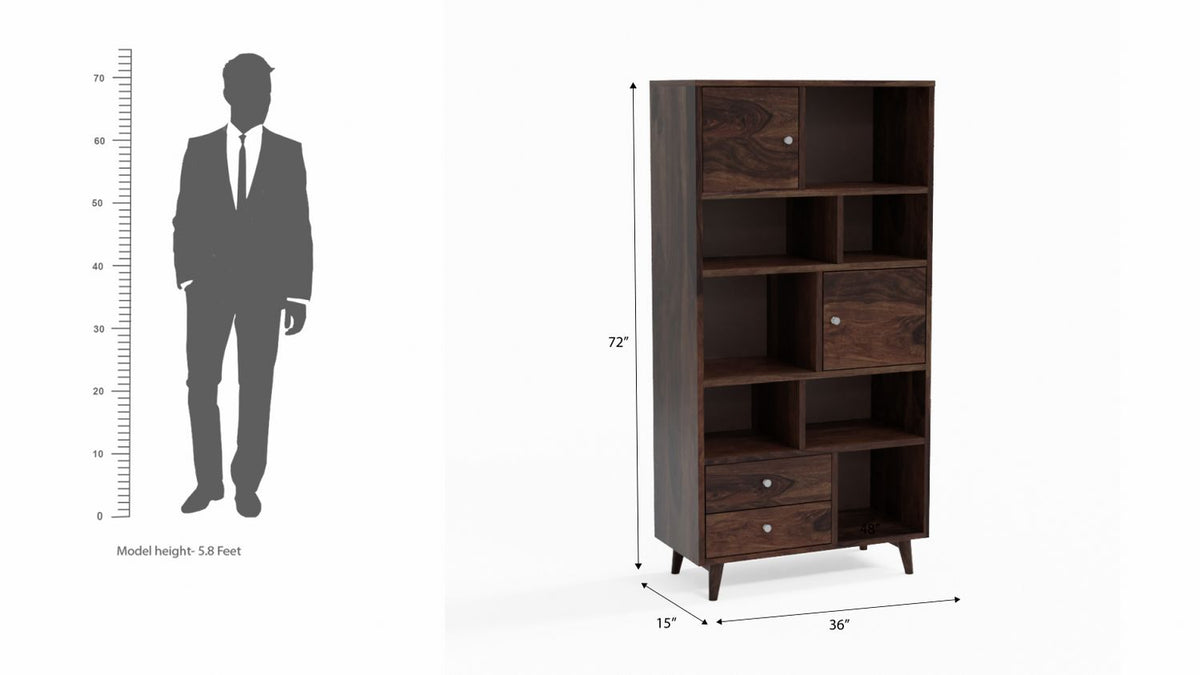 Befree Solid Sheesham Wood Bookshelf (Walnut Finish)