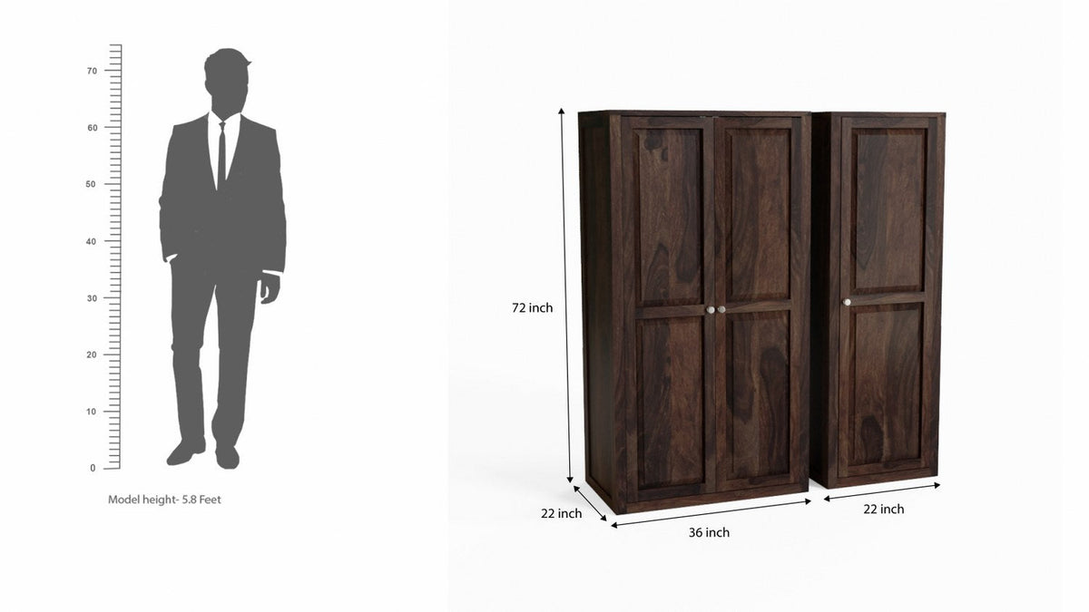 Woodwing Solid Sheesham Wood Wardrobe Set (Walnut Finish)