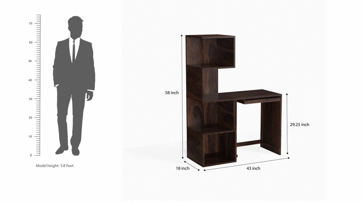 Revista Solid Sheesham Wood Study Table With Bookshelf (Walnut Finish)