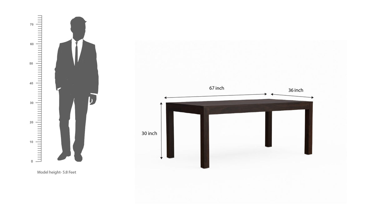 Minimal Solid Sheesham Wood 6 Seater Dining Table With 6 Chairs (Plan Chairs, Walnut Finish)